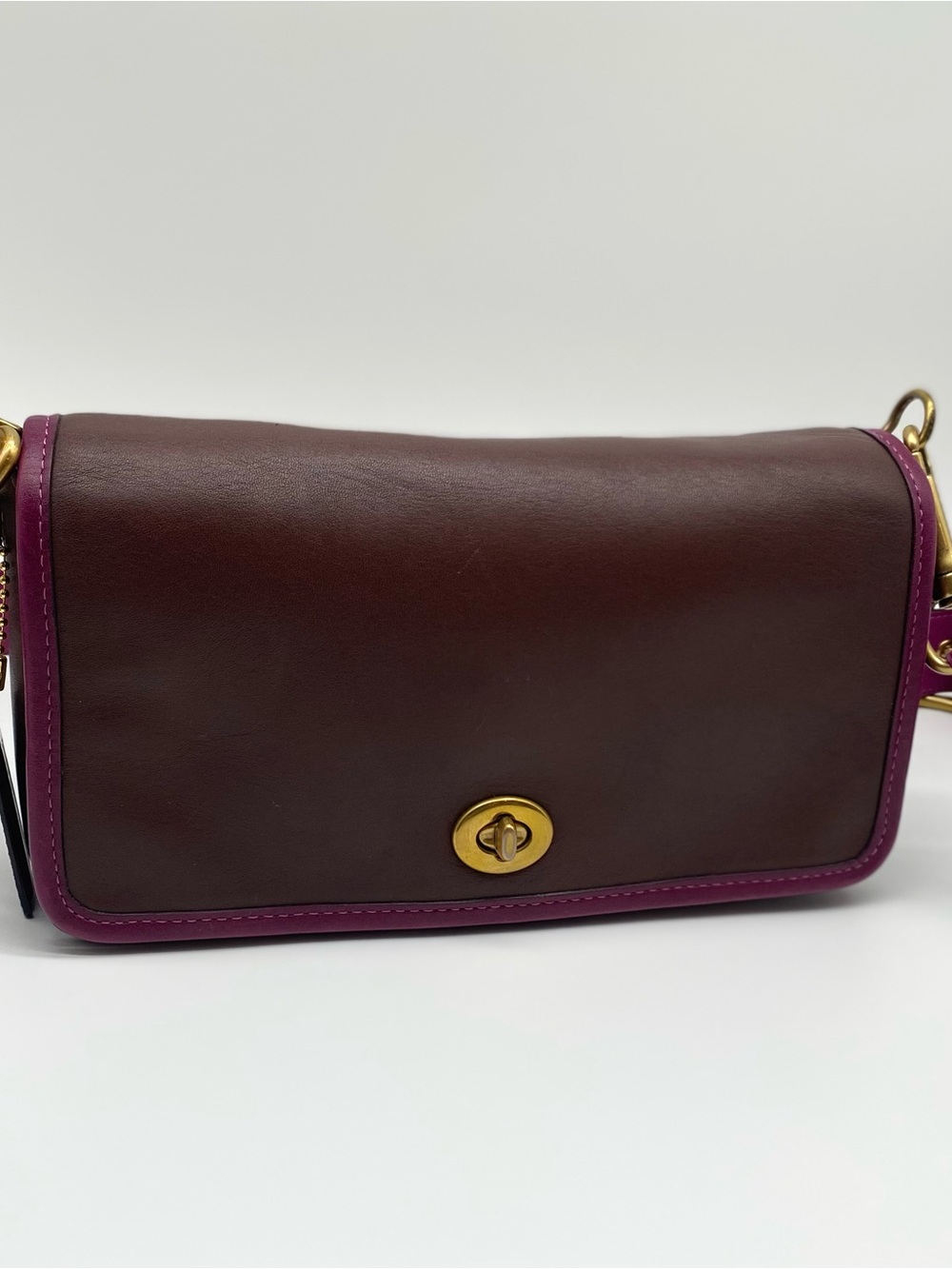 Coach Leather Crossbody in Deep Plum with Magenta Trim